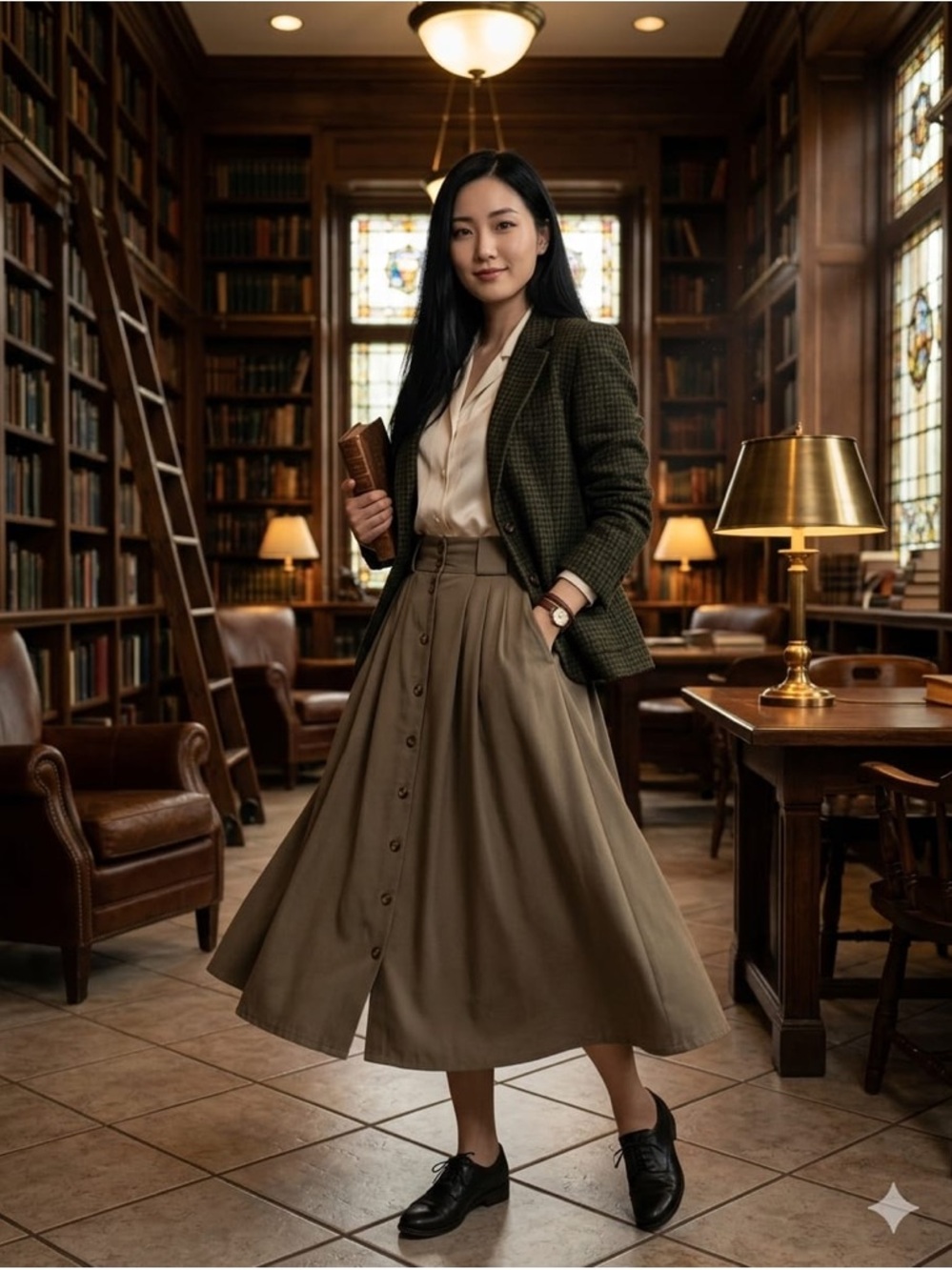Cabin Creek light taupe Button-Front Midi Skirt with pockets